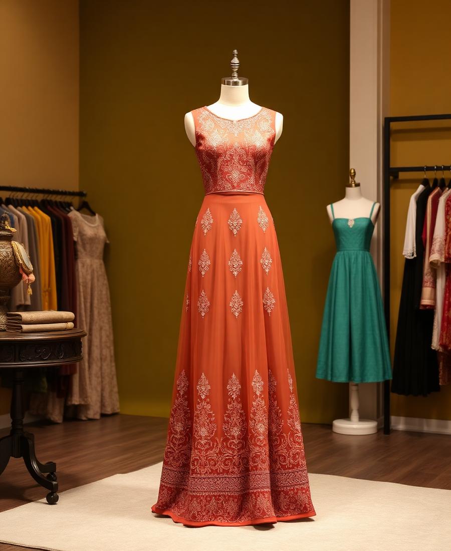 Floor length embroidered anarkali gown