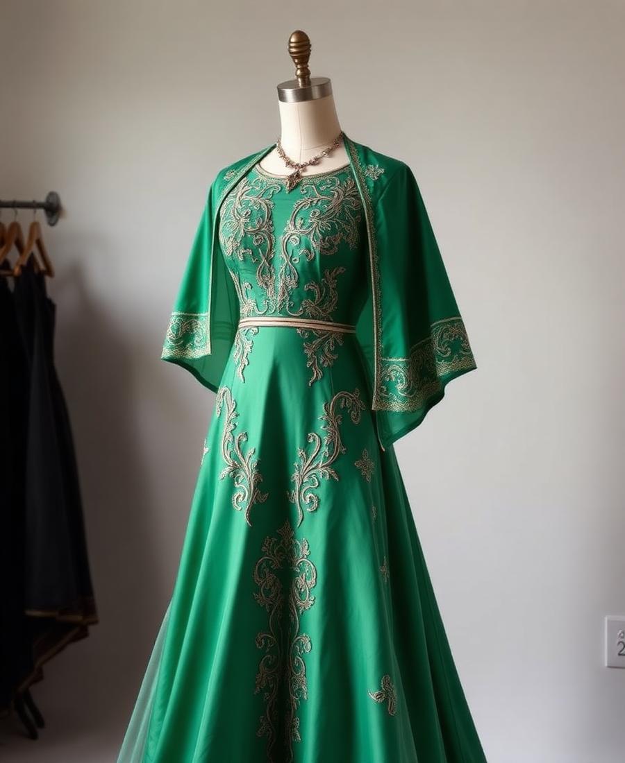 Emerald indo-western cape gown